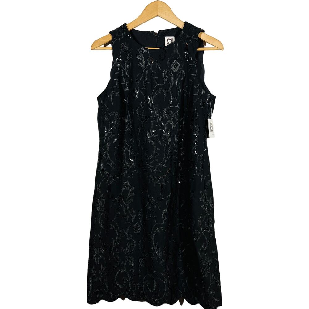 NEW! Anne Klein Sequin Sheath Dress Sleeveless Black LBD Classic - 4